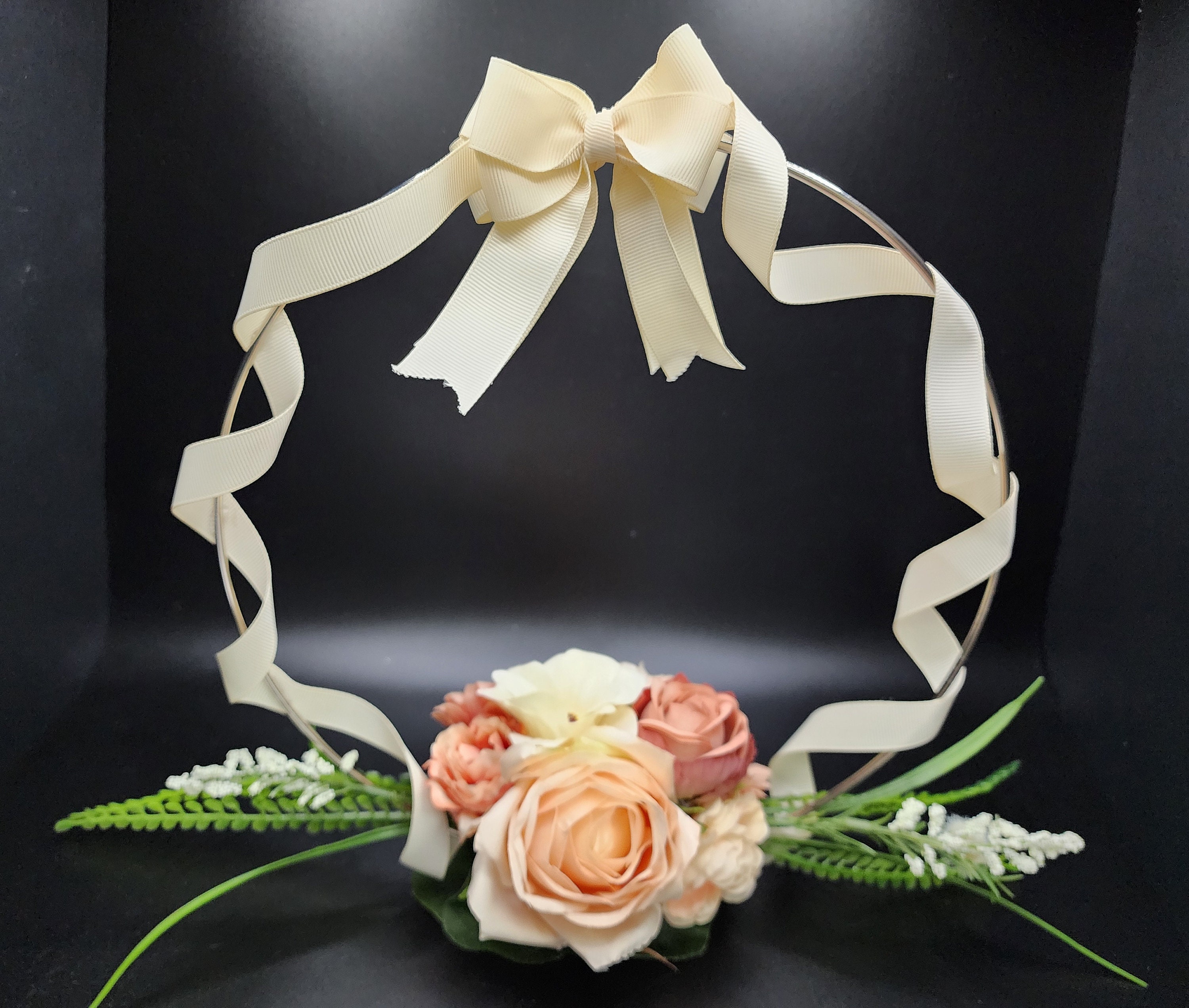 Centerpiece Ribbon Pink & White Floral Hoop Centerpiece: Silver Ring With Ribbon Bow - Etsy