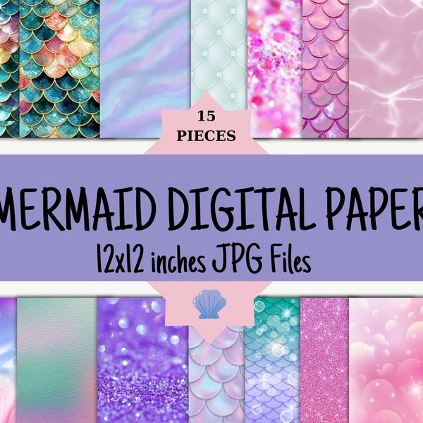 Mermaid Digital Paper l Mermaidcore l Scale, Glitter, Ocean Textures l Mermaid Seamless Pattern l JPG Files l Insatant Download