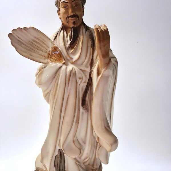 Vintage Chinese Shiwan Mudman Pottery Figure - Han Dynasty Warrior Zhuge Liang Statue