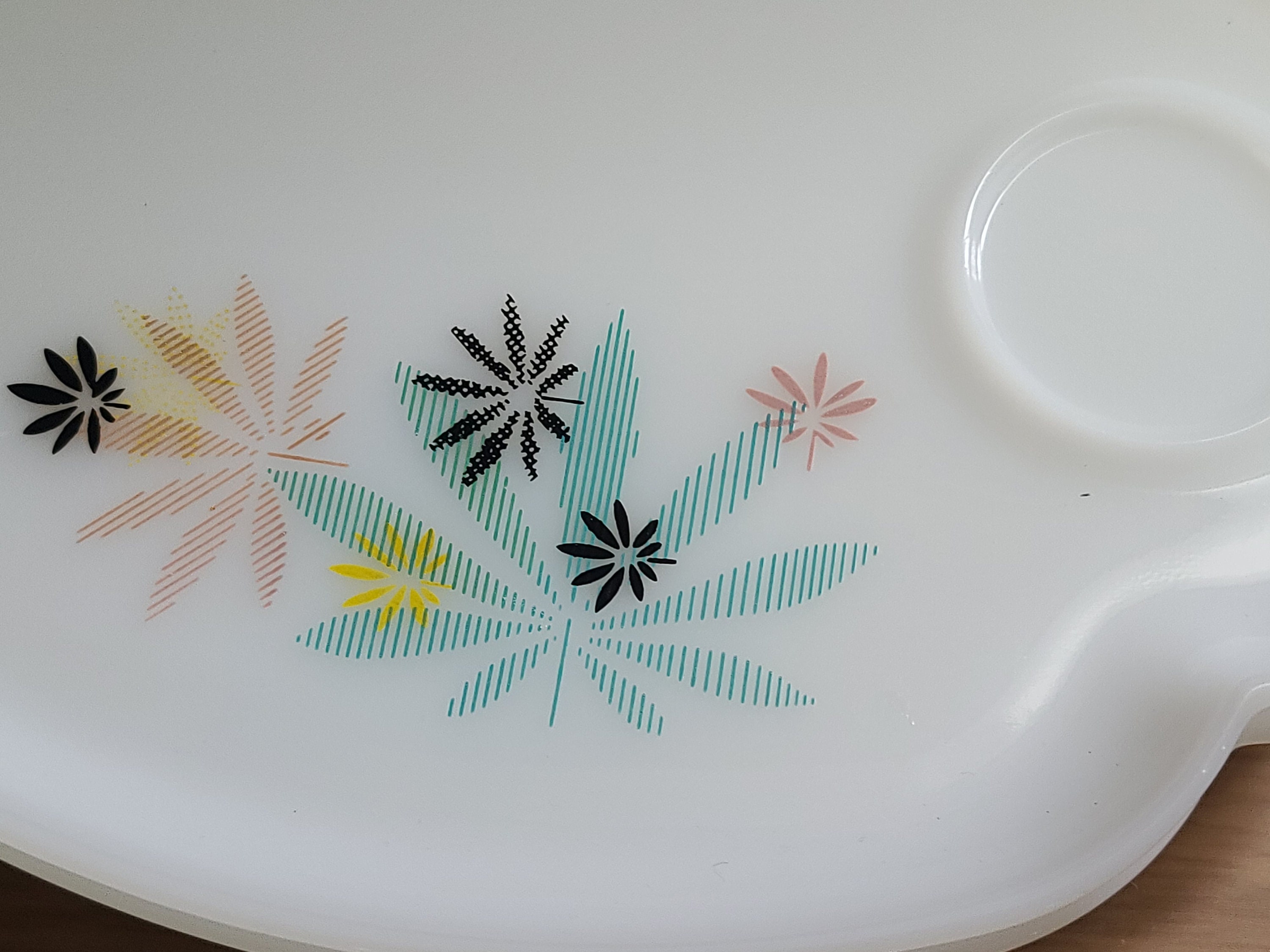 Vintage Federal Milk Glass Snack Sets Atomic Flower Etsy