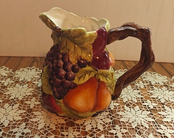 Home Interiors Sonoma Villa Fall Fruit Pitcher - Loza esmaltada pintada a mano