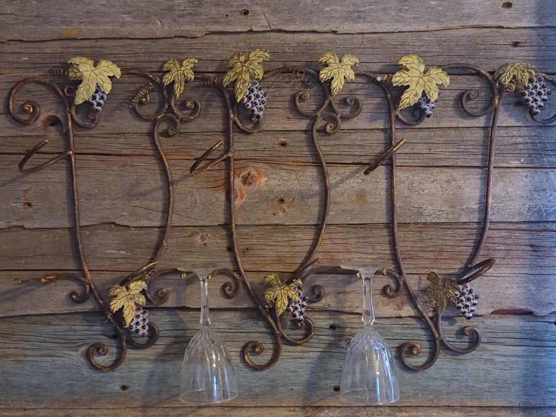 Vintage Rustic Wrought Iron Wall Wine Rack Etsy