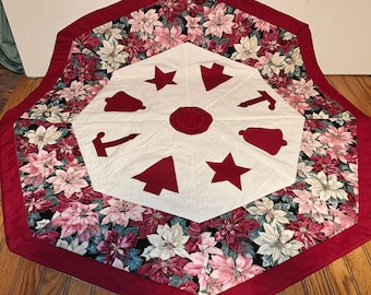 Vintage Handmade Large Floral Octagon Christmas Table Topper