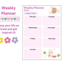 Cute Printable Weekly Planner | Kawaii Printable Weekly Planner | Digital Download