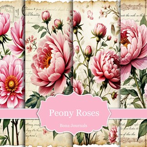 Peony Roses Junk Journal Papers, Peony Art, Peony Digital Papers, Peony Roses Print, Spring Flowers, Digital Download