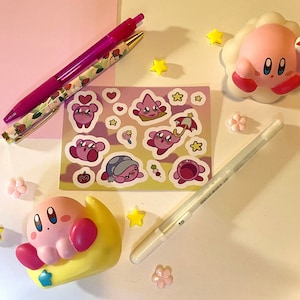 Cute Kirby holographic waterproof sticker sheet set - 3 inches x 5.5 inches