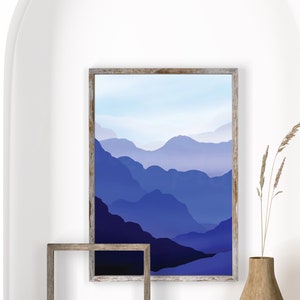 Minimalist and Blue Printable Wall Art Mountain and Landscape Print Scenery Print Wall Decor Nature Boho Wall Art Digital Artwork Download