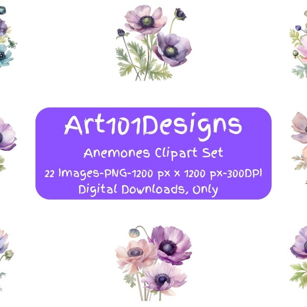 Watercolor Anemones Clipart Set - Watercolor Spring Flower Clipart - Seasonal Floral Graphics Set - Instant Download, Digital Files