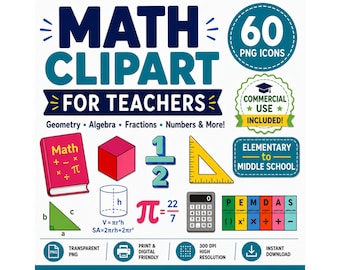 Math Clipart PNG, Geometry and Algebra Graphics for Teachers, Elementary Math Worksheets, Homeschool Classroom Decor