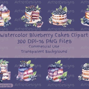 Watercolor Blueberry Cake Clipart - Breakfast Clipart - Food Clipart - Food Graphics - Scrapbooking - Digital Prints - Pancake PNG