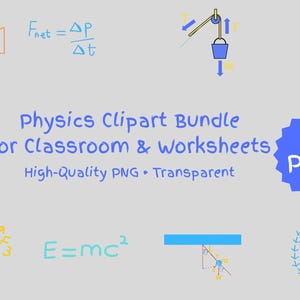 Imágenes prediseñadas de física PNG: 50 gráficos educativos de fuerza y movimiento para decoración de aulas y hojas de trabajo de ciencias