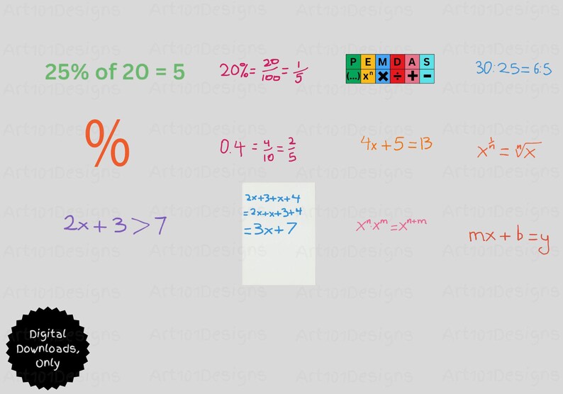 Basic Algebra Problem Graphics Math Clipart PNG โ 60 Geometry and Algebra Graphics for Teachers ...