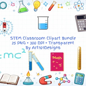STEM Clipart Bundle PNG – 25 Science, Technology, Engineering and Math Graphics for K-12 Teachers, Worksheets and Bulletin Boards