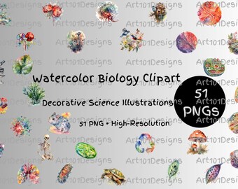 Watercolor Biology Clipart PNG – 51 Botanical and Nature Science Illustrations for Journals, Stickers and Creative Projects
