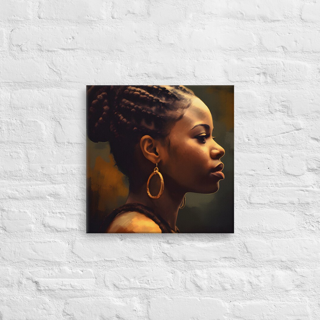 Black Lady With Braided Hair Oil Painting Style Side Profile Etsy