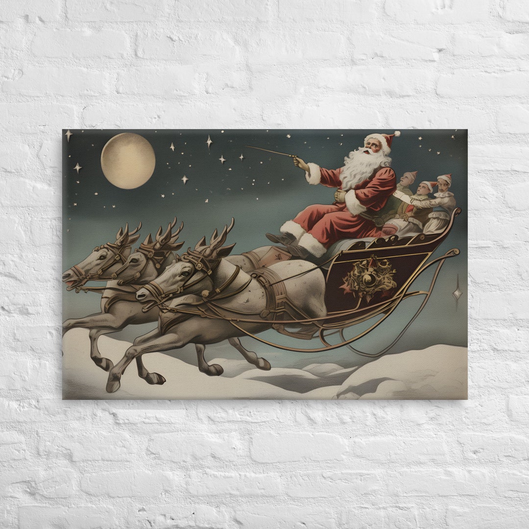Vintage Santa Sleigh Wall Art Christmas Decor Ready to Hang Etsy