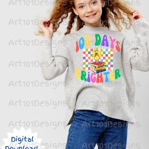 100 Days Brighter 100 Days of School PNG, Retro 100 Days Of School png, Teacher Gifts, Retro School Png, Happy 100 Days of School Png,