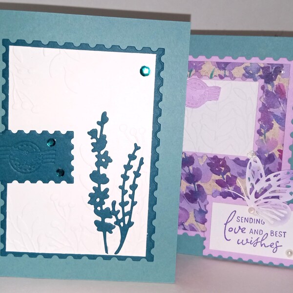 Set of 2 lavender and green handmade cards, Sending Love and Best Wishes Card Set from Stampin'Up, Blank note card set