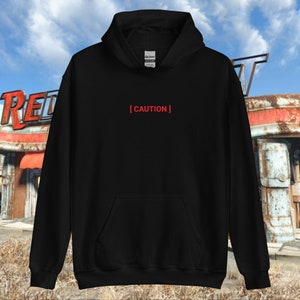 Fallout &quot;Caution&quot; Stealth Hoodie - Fallout 3, Fallout 4, Fallout New Vegas, Fallout 76, Bethesda, Vault Boy, Video Game, NCR