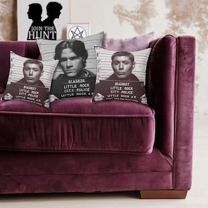 Supernatural Sam & Dean mugshot Spun Polyester Square Pillow, Supernatural Pillow, Moose N&#39; Squirrel pillow