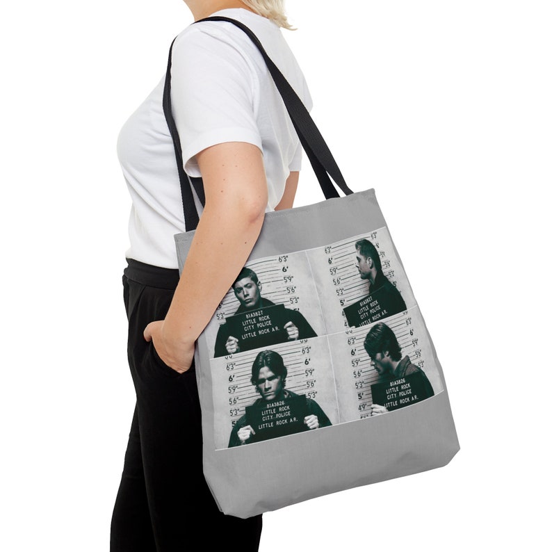 Supernatural Sam and Dean Mugshot tote bag The Winchesters Moose & Squirrel Supernatural gift ideas Supernatural tote bag Spn merch image 5