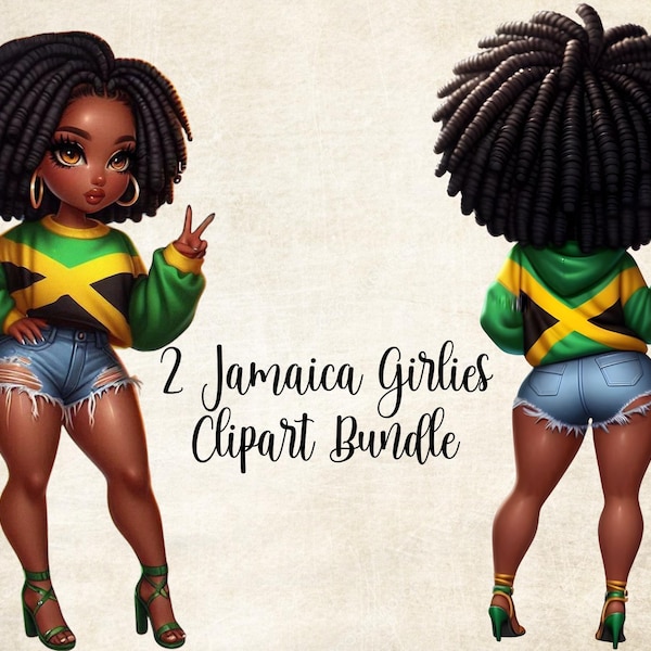 Jamaican Girl Clipart Bundle: Black Woman Fashion Illustration (Digital Download)