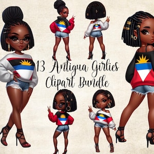 Paquete de imágenes prediseñadas de Antigua Girl: Gráficos de mujeres negras caribeñas