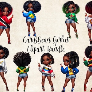 Paquete de imágenes de chicas caribeñas: Ilustración de moda de mujer negra (digital)