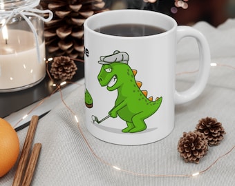 Caneca de golfe: Caneca de café de cerâmica com dinossauro golfista engraçado