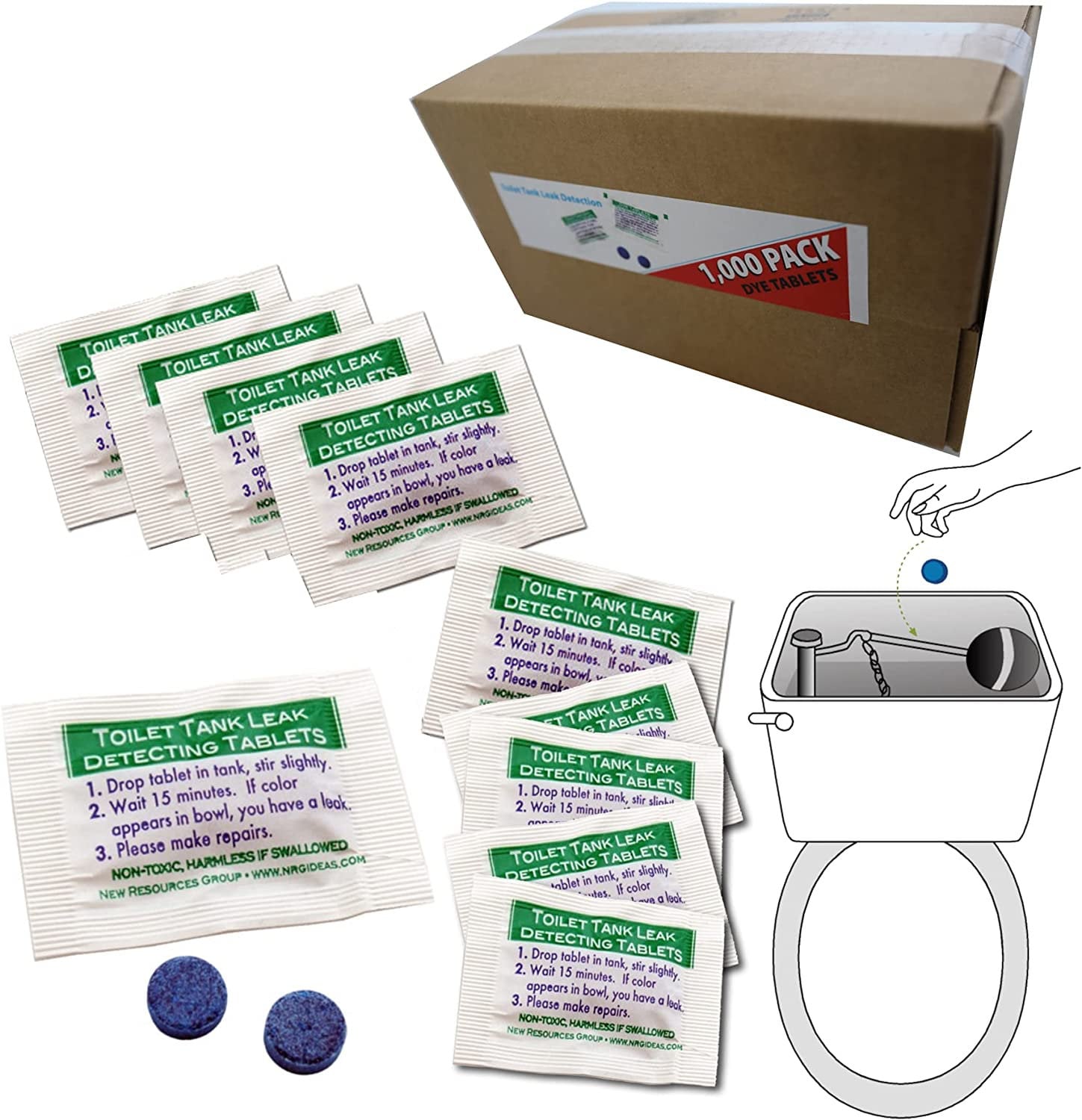 Bulk Toilet Tank Leak Detecting Dye Tablets 1,000 Bathroom, 42 OFF