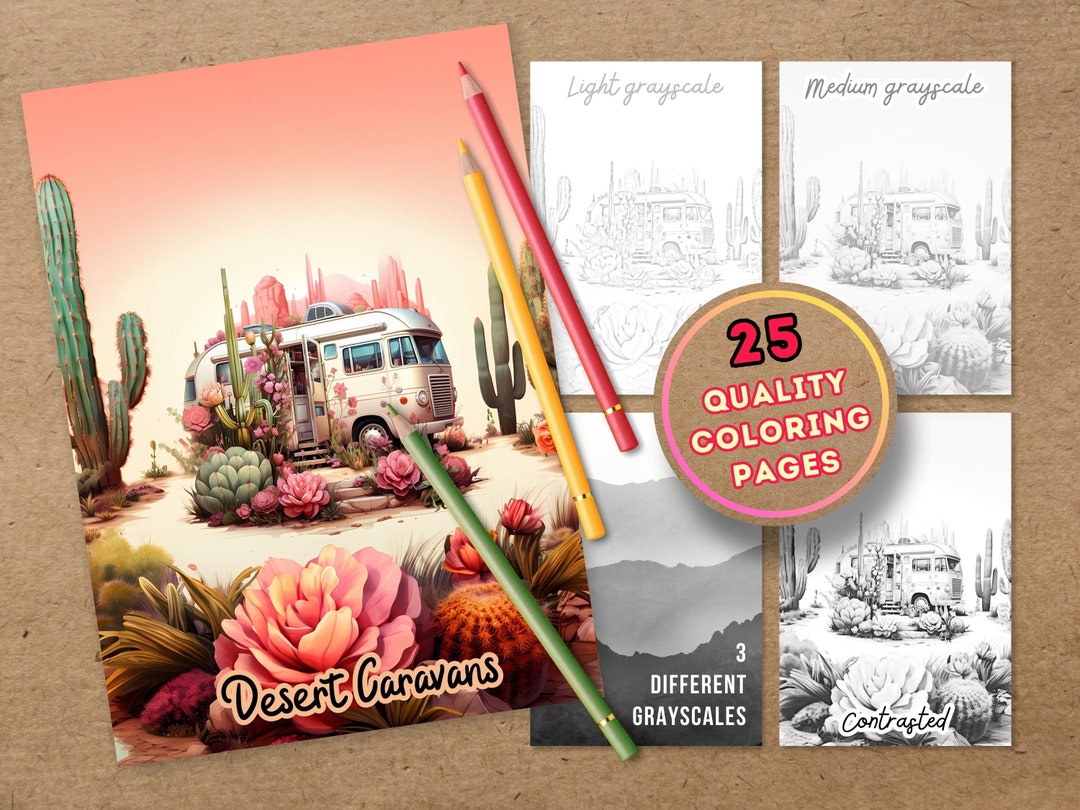 25 Adult Coloring Pages Desert Cactus Succulents Theme Digital Pack to