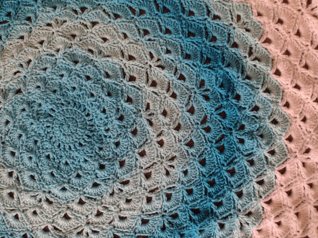 Blue Ombre Lotus Stitch Crochet Throw Blanket Etsy