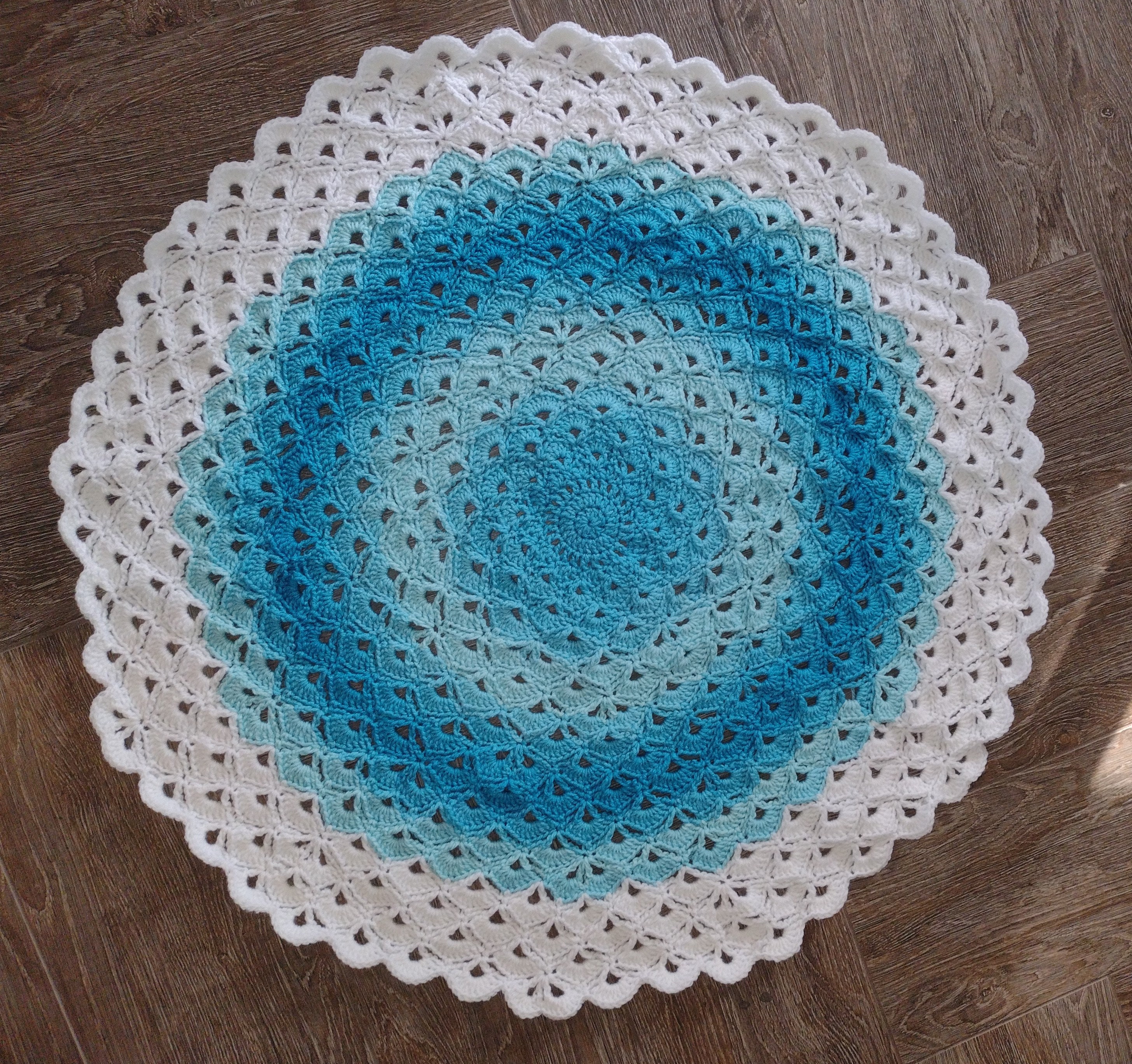 Blue Ombre Lotus Stitch Crochet Throw Blanket Etsy