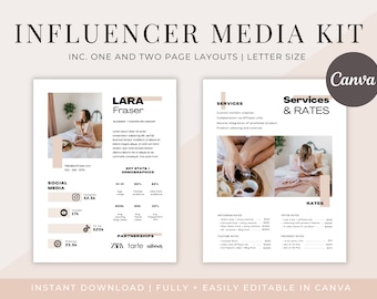 Influencer Media Kit for Canva, Social Media Template, Brand Ambassador Kit, One Page Media Kit, Two Page Media Kit, Influencer Rate Card,