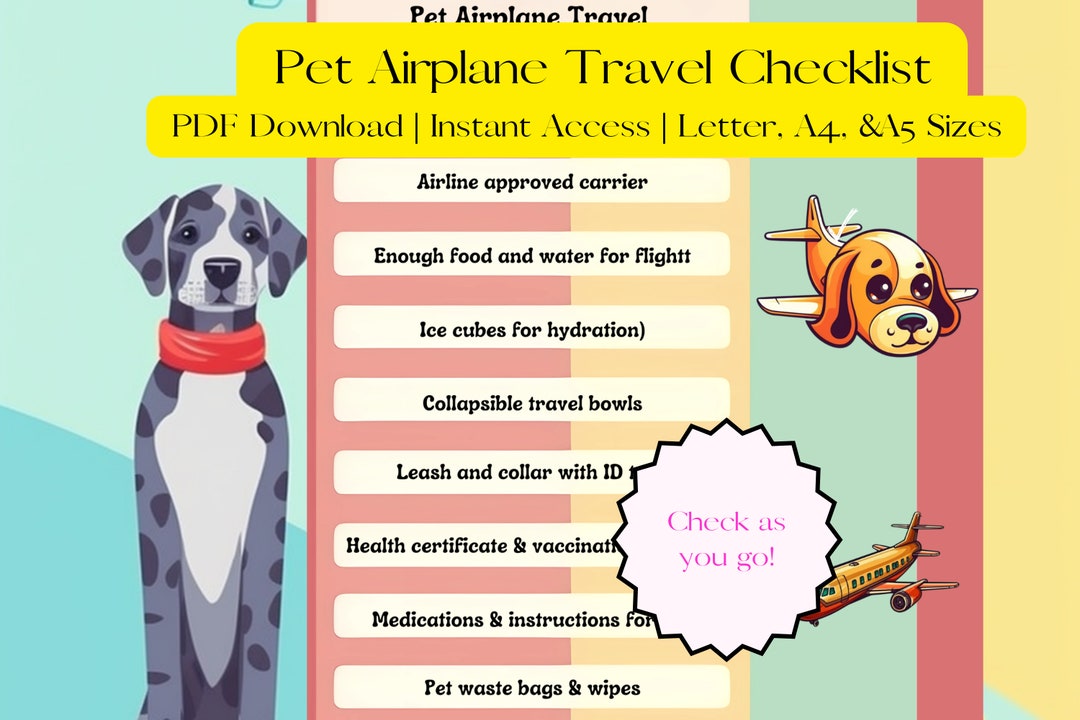 Printable Pet Plane Travel Checklist Dog Travel Essentials Complete and
