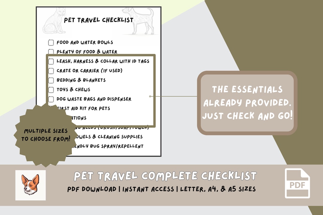 Ultimate Pet Travel Checklist PDF Download Printable Digital Download