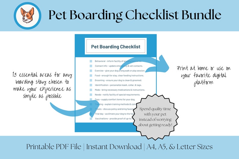 Printable Pet Boarding Checklist - Complete Dog Boarding Essentials ...