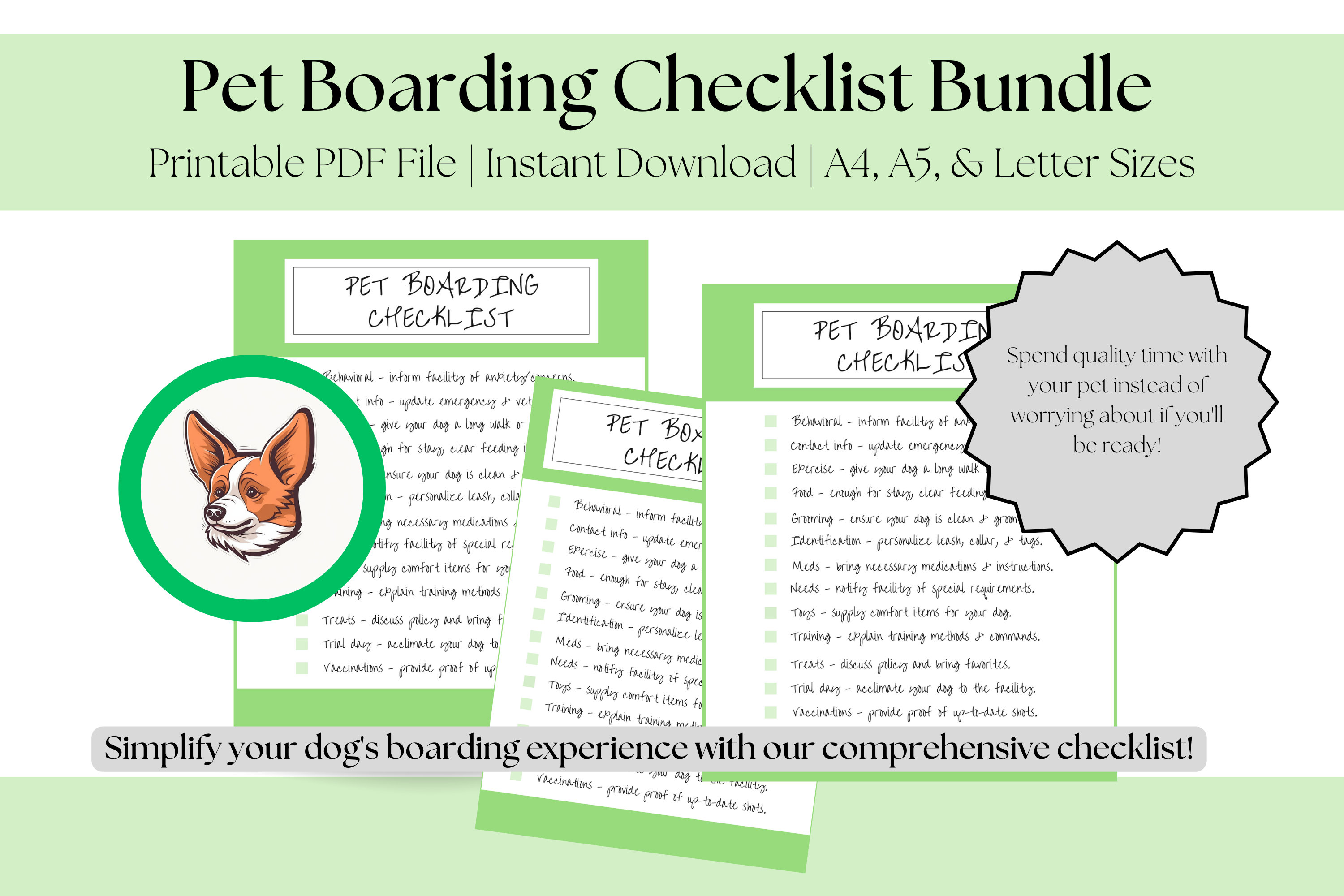 Printable Pet Boarding Checklist - Dog Boarding Essentials - Perfect ...
