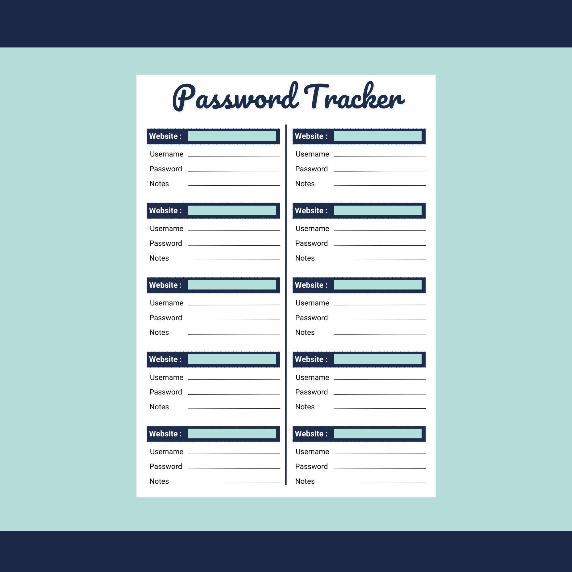 Password Tracker Printable | Digital Password Organizer | A4 A5 US ...