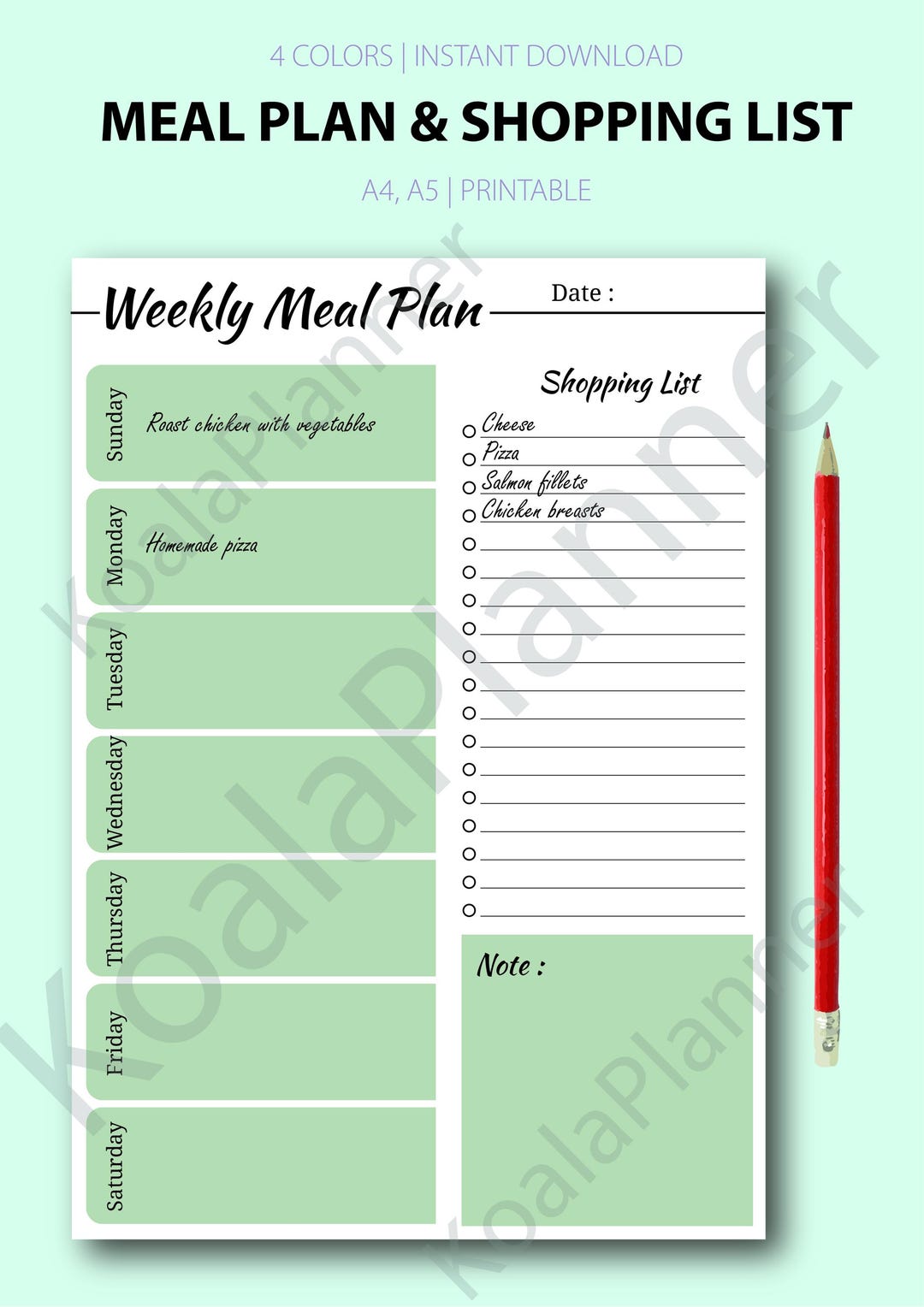 Weekly Meal Planner Printable PDF - Etsy