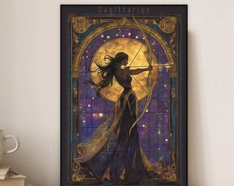 Sagittarius Zodiac Wall Art Print, Mystical Astrology Artwork, Boho Sagittarius Décor Poster, Archer Star Sign Art, Sagittarius Gift Idea