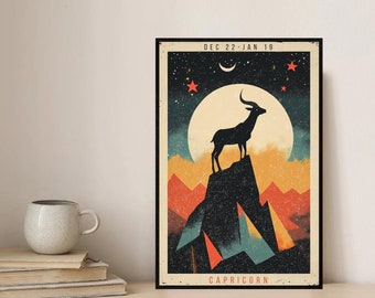 Capricorn Zodiac Wall Art Print, Vintage Astrology Artwork, Minimalist Capricorn Décor, Boho Star Sign Art Poster, Capricorn Gift Idea