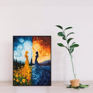 Gemini Zodiac Wall Art Print, Sun and Moon Duality Poster, Mystical Astrology Digital Print, Twin Star Sign Art