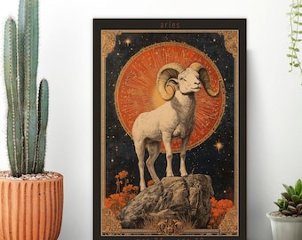 Aries Zodiac Wall Art Print, Bold Astrology Artwork, Boho Aries Décor Poster, Mystical Star Sign Art, Aries Gift for Astrology Enthusiasts