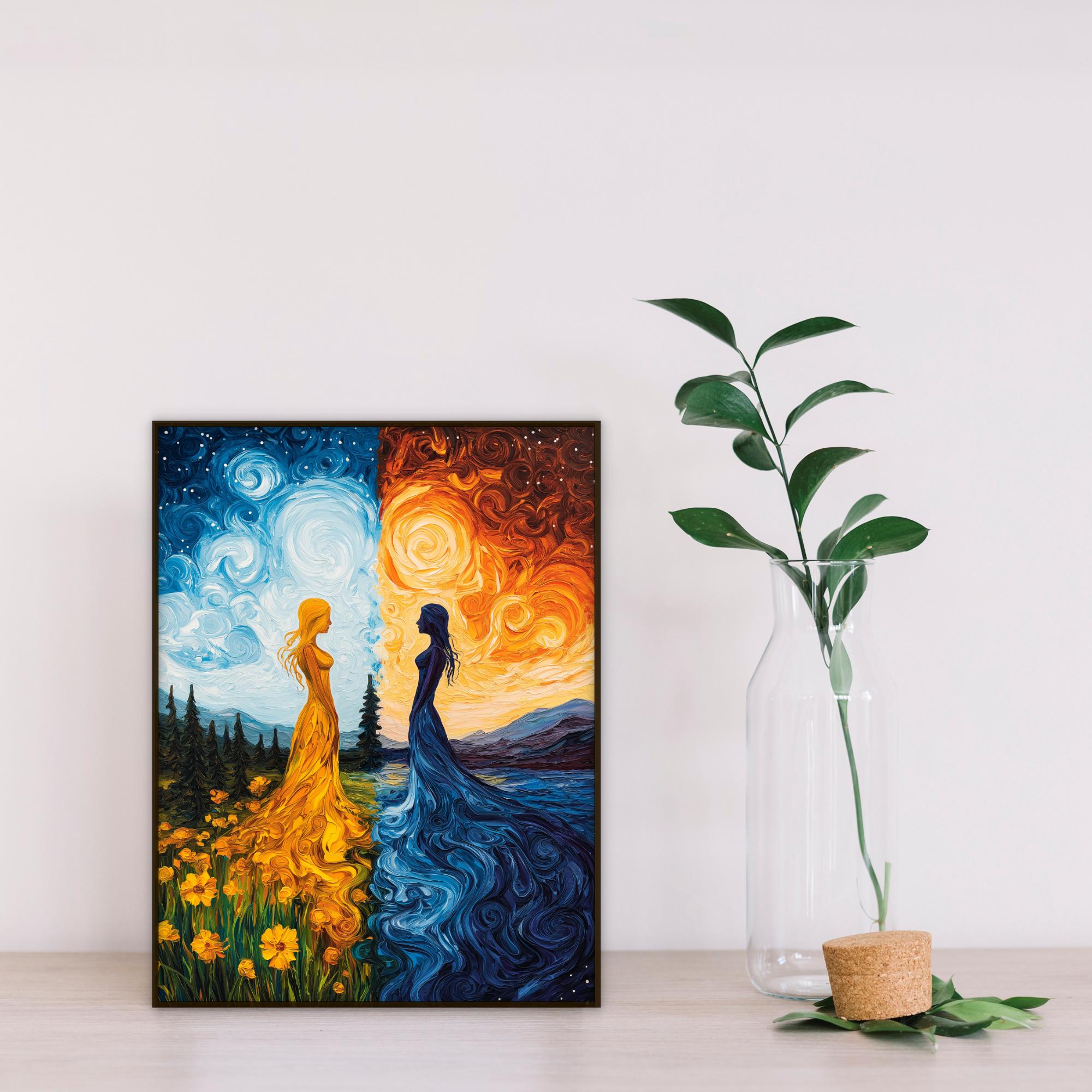 Gemini Zodiac Wall Art Print, Sun and Moon Duality Poster, Mystical Astrology Digital Print, Twin Star Sign Art