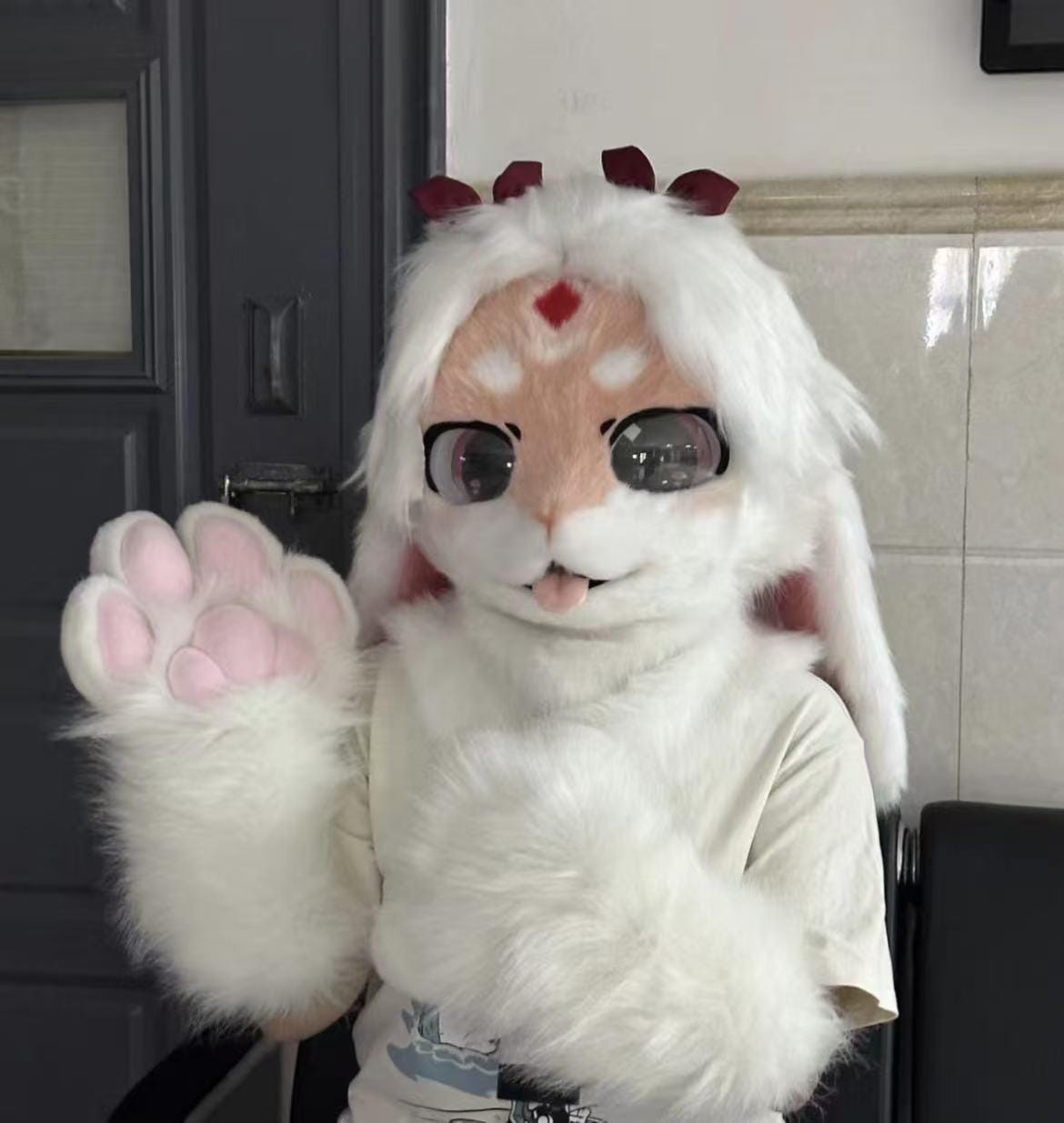 サンにゃ ケモノ 着ぐるみ ファースーツ 黄色と白 ケモノファースーツ