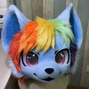 Enlaces personalizados My Little Pony Rainbow Dash furry fursuit cabeza + garras, cabeza de fursuit, peludo, furry, furry, máscara de fursuit, Fursona, arte furry