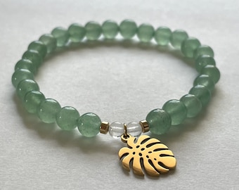 Natural Green Aventurine Beaded Bracelet, 6mm A+ Gemstone, Gold Plated Charm, Healing, Crystal, Meditation, Yoga