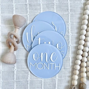 Baby Milestone Marker Acrylic Monthly Milestone Disc Pregnancy Milestone Card Bump Update Photo Prop Baby Boy Blue Milestone Baby First Year