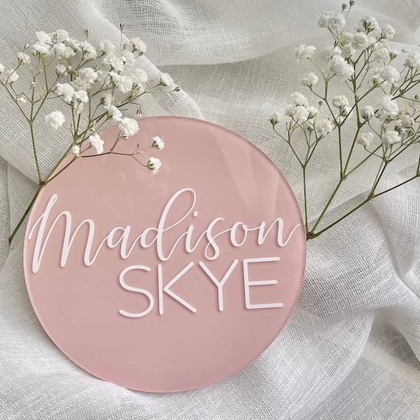 Light Pink Baby Nursery Round Acrylic Nursery Sign Baby Girl Nursery Decor Boho Baby Room Baby Name Announcement Sign Baby Pink Room Decor